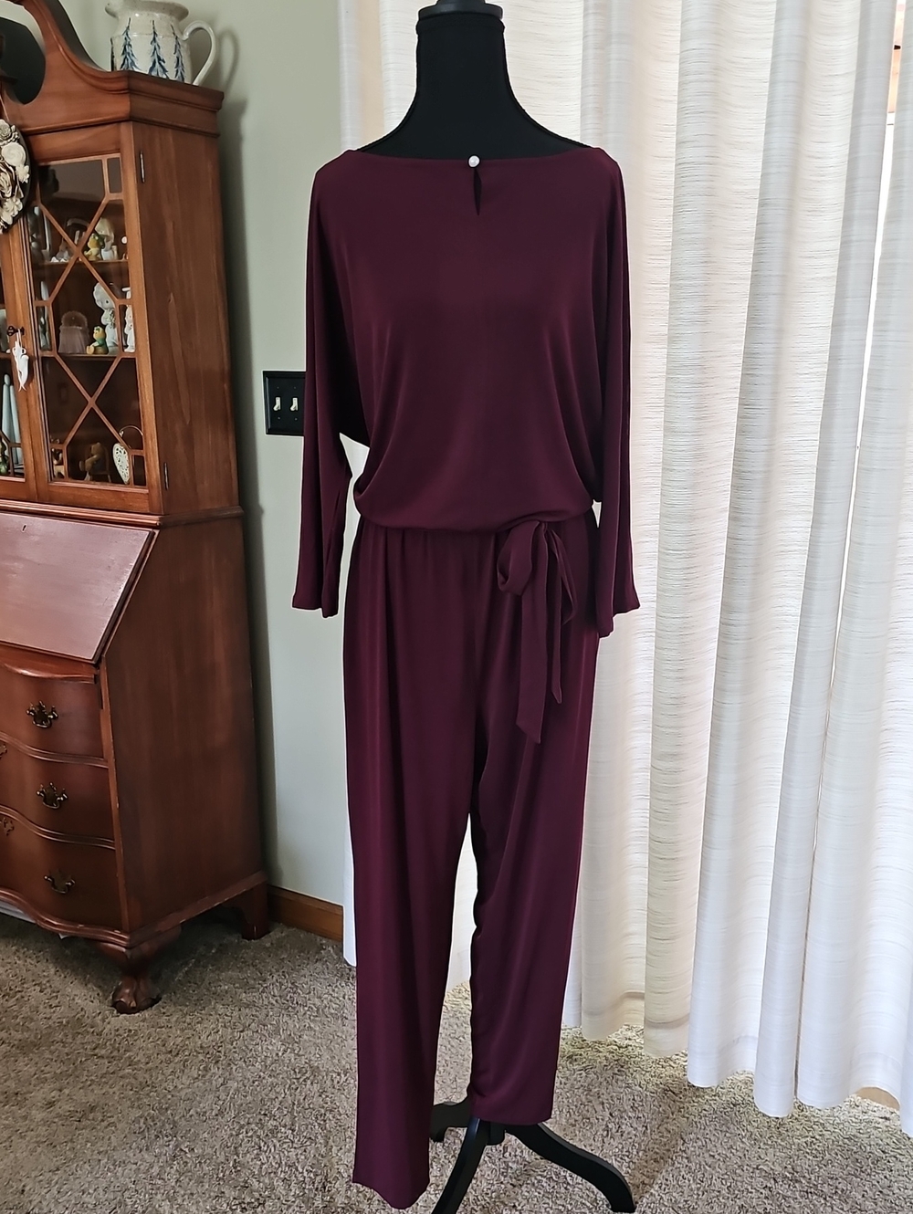 Burgundy 3/4 Sleeve Jumpsuit